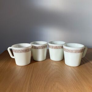 Vintage Pyrex Woodlands Mugs Set of 4, Milk Glass